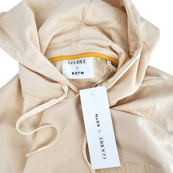 GOODEE x Kotn Women Ivory Colorblock Cotton Oversized Kangaroo Hoodie Size L - Picture 8 of 8